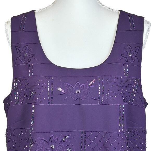 R&M Richards Top Women Size 18 Tall Purple Beaded Embroidered Lined Event Tank - Picture 4 of 12